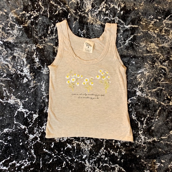 Dirty Laundry Tops - Tan Graphic Flowers Tank Top